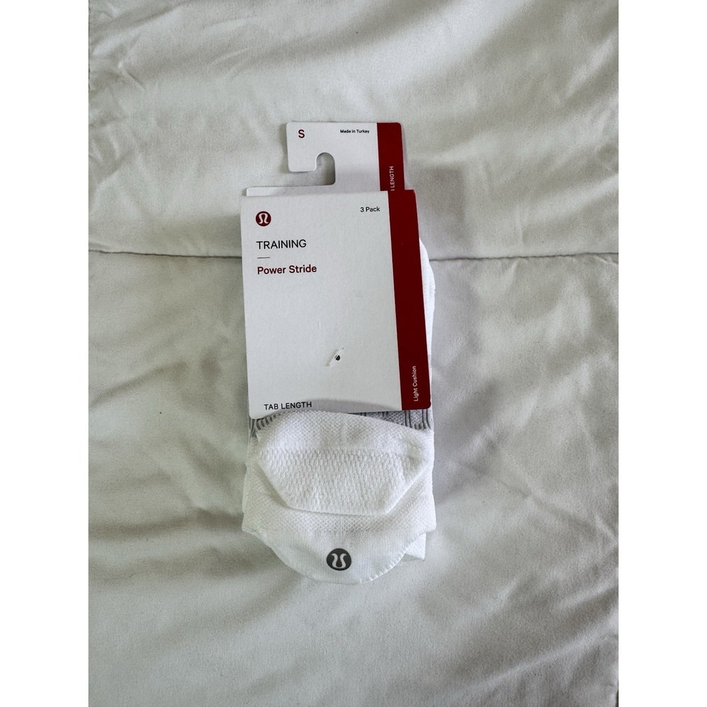 NWT Small Lululemon Power Stride Tab Socks *3 Pack WHT White $38 Low Cut - Picture 5 of 6